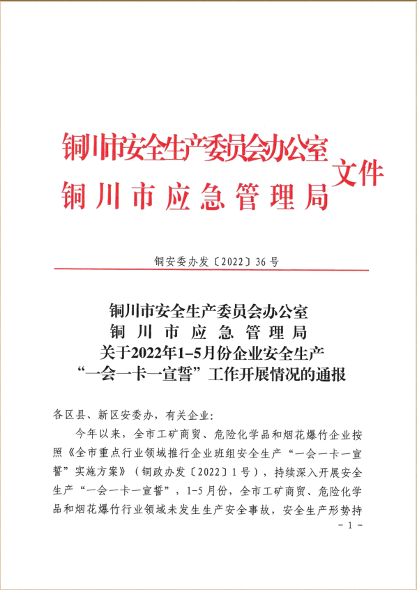 陜建裝配智造公司榮獲銅川市安全生產(chǎn)“一會(huì)一卡一宣誓”兩項(xiàng)榮譽(yù)